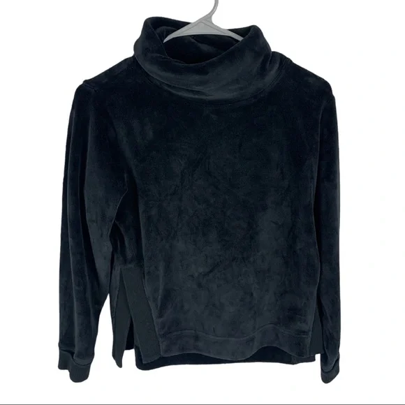 Athleta Double Cozy Fuzzy Funnel Neck Sweatshirt / Sweater | Black | Women’s XXS - Picture 2 of 9